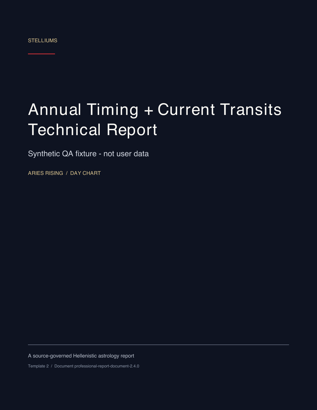 First page of the Annual Timing + Current Transits synthetic educational sample; no customer data.
