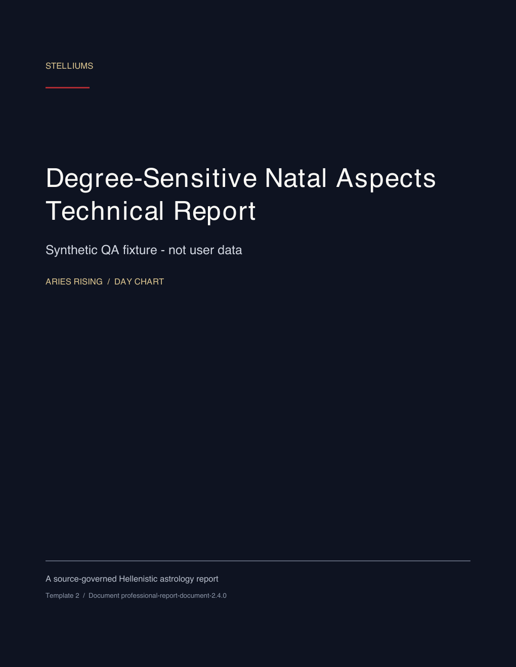 First page of the Degree-Sensitive Natal Aspects Technical Report synthetic educational sample; no customer data.
