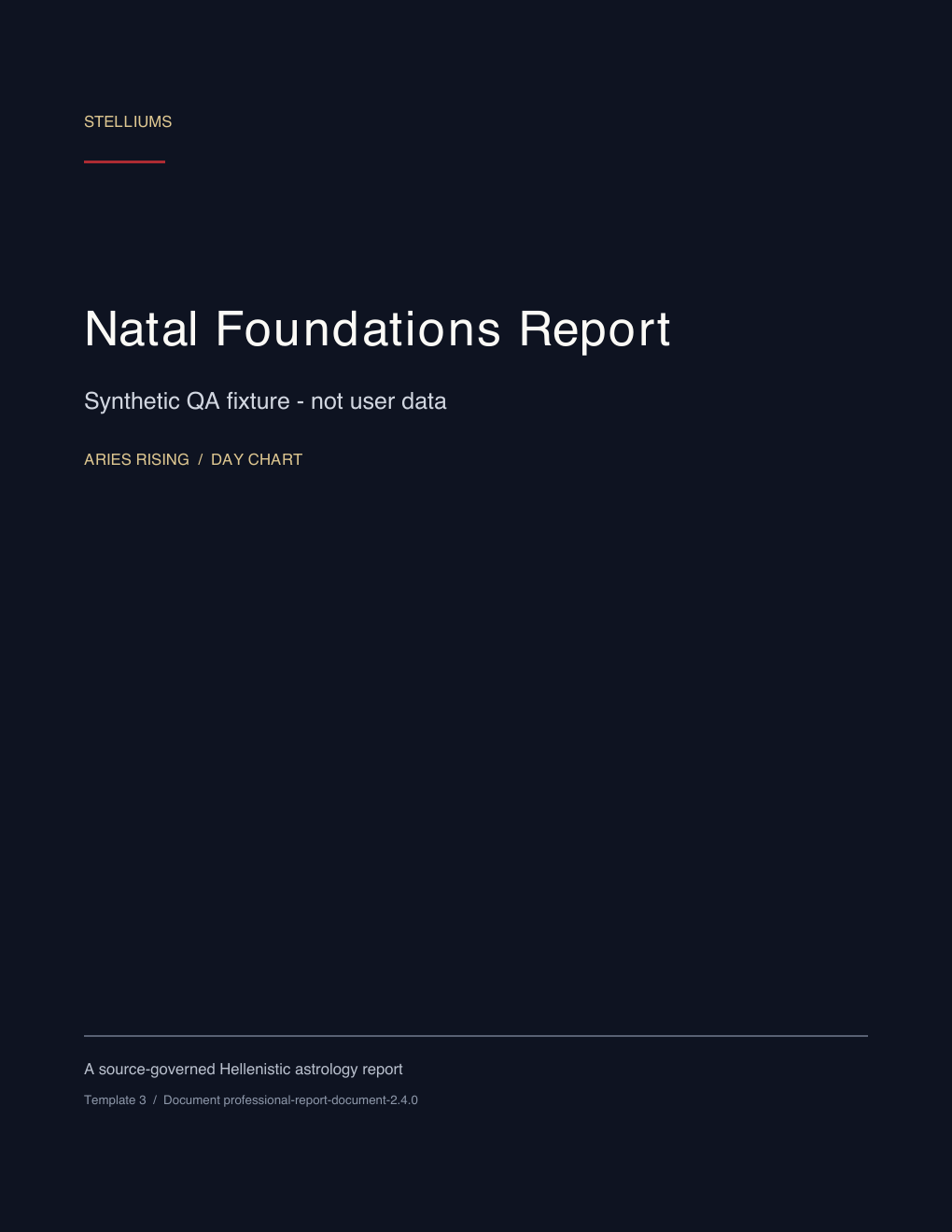 First page of the Natal Foundations Report synthetic educational sample; no customer data.