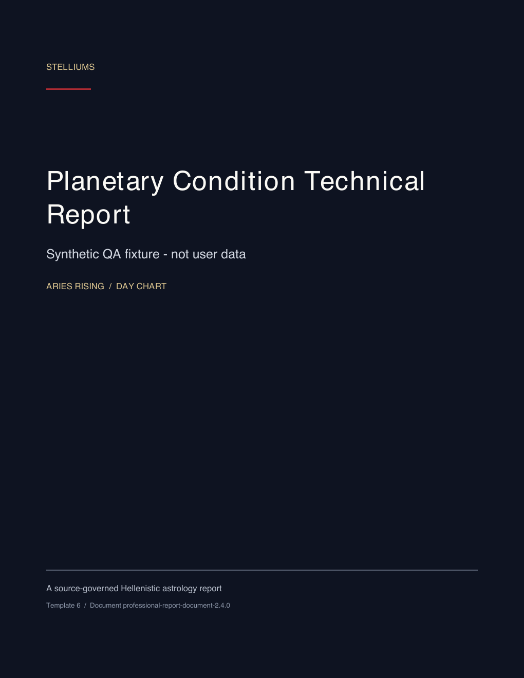 First page of the Planetary Condition Technical Report synthetic educational sample; no customer data.