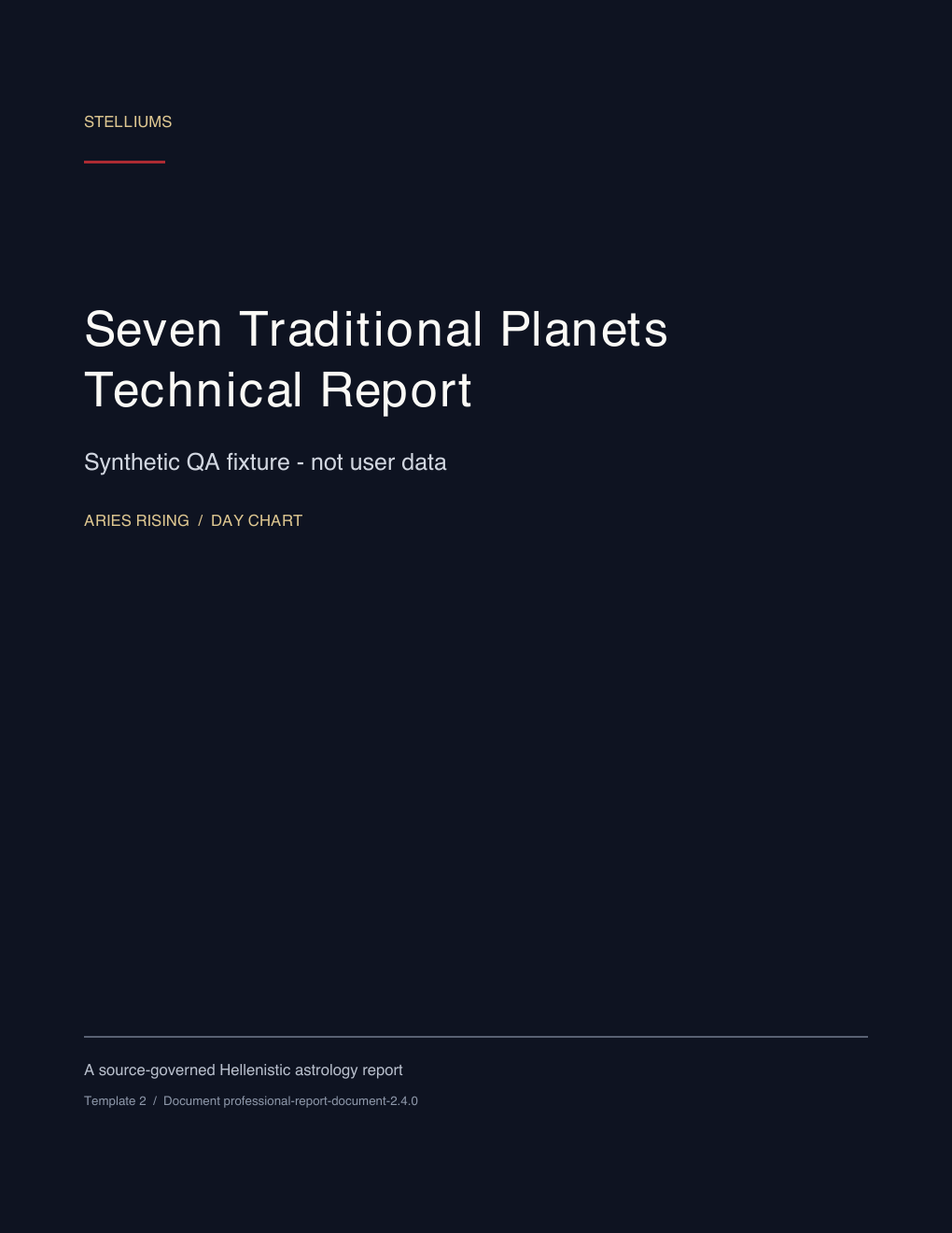 First page of the Seven Traditional Planets Technical Report synthetic educational sample; no customer data.