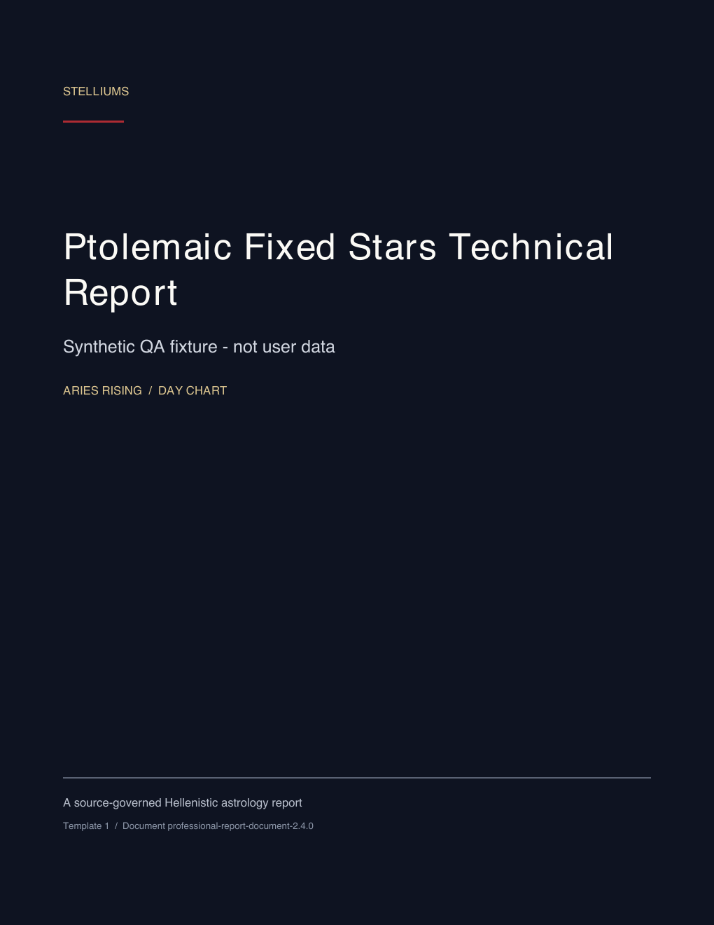 First page of the Ptolemaic Fixed Stars Technical Report synthetic educational sample; no customer data.